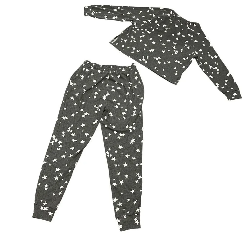 Victoria’s Secret Jogger Pajama Set Stars Gray and White Size Small